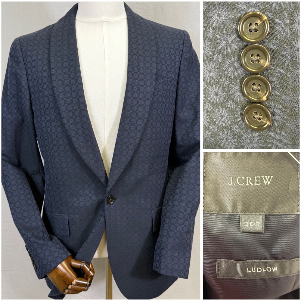 J. Crew Ludlow Dinner Jacket Mens 36R Navy Jacquard Italian Cotton 1/2 Lined NEW